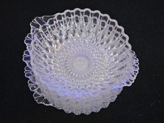 Set 6 Queens Necklace Pressed Glass Small Bowls w/ Handles & Tiny Hobnail Center