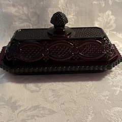 Vintage Avon Cape Cod Red Glassware Lot Butter Dish Salt Pepper Gravy 2 Servers
