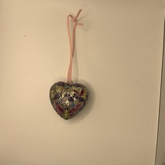 Vintage Cloisonné Brass & Enamel Puffy Butterfly Heart Hanging Ornament