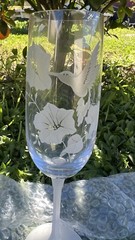 Vintage Avon Lead Crystal Hummingbird Champagne Flutes Frosted Set of 2 New NOS