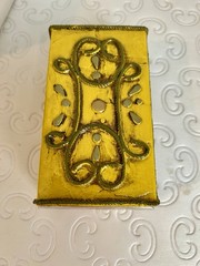 Rare Vintage Yellow & Green Metal Fitz & Floyd Large Match Box Cover In Box L@@K