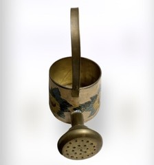 Vintage Brass Small Heavy Hand Painted Sunflowers Watering Can OOAK Rare Unique