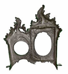 Antique Cast Metal Art Nouveau Clock Face/Picture Frame, Green & White, 11-1/2″