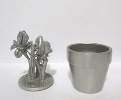 Pewter Port, 1980’s, 2 pc Genuine Pewter Flowers & Pot Unknown Flower