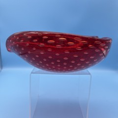 MCM Murano Ruby Red Bullicante Art Glass Controlled Bubble Ashtray Dish Bowl