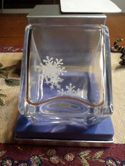 Vintage Snowflakes Etched Square Austria Lead Crystal Candy Dish Candle Holder