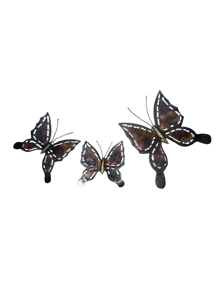 3 Vintage Home Interior Metal Brass Copper Tin Butterflies Wall Decor