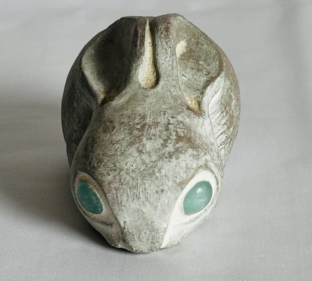 Vintage Isabel Bloom Bunny Rabbit Big Blue Eye Cement Figurine Signed Retired