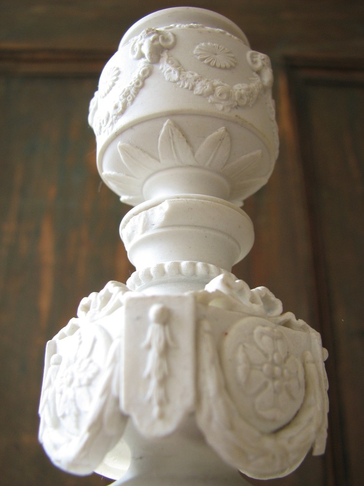 WEDGWOOD 19 C. XRARE VERY ELABORATE PARIAN WITH TROPHIES CANDLESTICK LOOK
