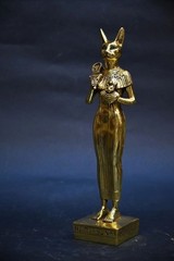 Authentic Ancient Egyptian Antiquities Bastet Cat Gold Leaf Statue Egyptian BC