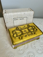 Rare Vintage Yellow & Green Metal Fitz & Floyd Large Match Box Cover In Box L@@K