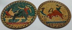 2x lot Hermes & Semeah Enamel on Brass Cloisonne Plates MCM Greece 6 1/2″ 12D