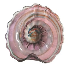 Vintage MCM Art Glass Amethyst Lavender Swirl Heart Bowl Ruffled Hand-Blown Dish