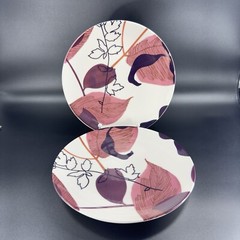 POTTERY BARN Graphic Harvest Ceramic Dish Plate Made In Brazil Round New Set 4