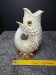 Vintage FITZ & FLOYD Hand Painted KOI Fish & SHELL PITCHER/VASE (Signed) READ!