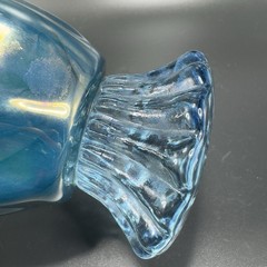 1980s Art Glass Abstract Vase Bowl Centerpiece Teal Blue Iridescent Finish Glass