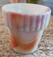 4 Vintage Akro Agate Slag Glass Mini Flower Pots 2-3/8”
