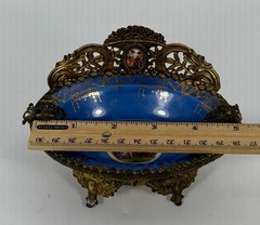 VTG La Chateau Porcelain Trinket Dish Metal Bronze Mount Victorian Scene