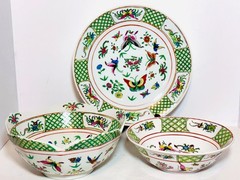 Vtg Chinese Porcelain Plate 12” Lotus Bowl 9” & Bowl 8” HandPainted Butterflies