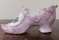 2 Antique 1868 Porcelain Slippers Victorian Edwardian Gold Trim Hand Painted PJF