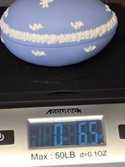 Wedgewood Blue Jasperware Egg Trinket Box Cherub With Floral Garland