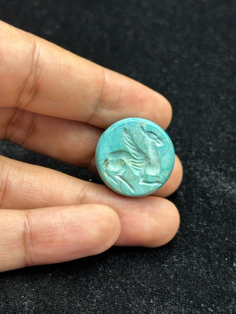 Ancient Near Eastern Sassanid Sasanian Turquoise Intaglio Seal Stamp Dome Bead