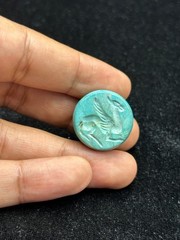 Ancient Near Eastern Sassanid Sasanian Turquoise Intaglio Seal Stamp Dome Bead
