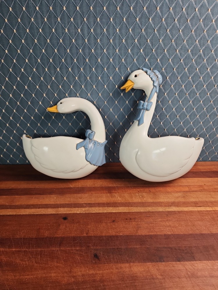 2 Vintage 1987 HOMCO Burwood Country Geese Wall Pockets County Farmhouse 80s