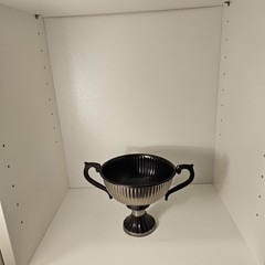 Vintage Cast Metal Trophy Urn – Antiqued Pewter Neoclassical Centerpiece Planter