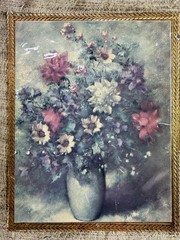 VTG Gold Gilt Italian Florentine Tole Wood Wall Picture Plaque FLORAL 7”x 6”