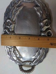 Vintage Decorative Tray Oval Cast Aluminum Floral Design Twisted Rope Handles