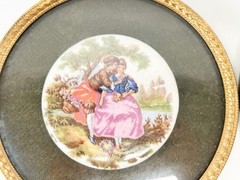 Victorian Signed Fragonard Framed Porcelain Rounds Antique Art Couple Love
