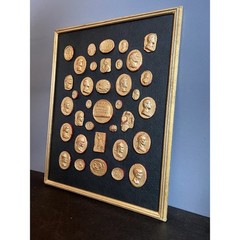 Grand Tour Revival Gilded Intaglio Arrangement on the Leather Board and in