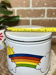 Vintage Rare Deco Metal Empty Tin Rainbow Sun Face Clouds Large With Handle