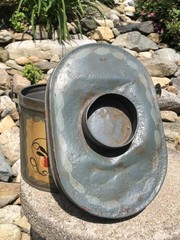 Vintage Jean Dewey Signed Primitive Painted Toleware Bail Handle Tin Lunchbox