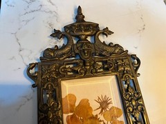 Antique Bradley & Hubbard Brass Frame W/ Dry Flowers 1890s Neoclassical Dolphins