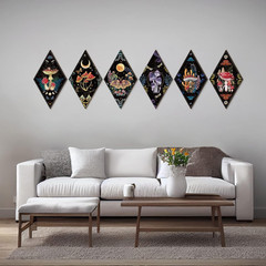 6 Pieces Gothic Wall Decor Boho Sun Moon Phases Wall Art Gothic Minimalist Stars