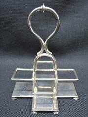 English Edwardian Mappin & Webb Silverplate & Cut Glass Cruet Set; Complete
