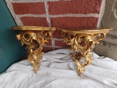 ANTIQUE VINTAGE ITALY FLORENTINE ROCOCO CARVED WOOD GOLD GILT WALL SHELF SET