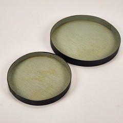 2 VTG Hand Painted Round Wood Lid Dogwood Berries Chickadee Bird Farmhouse Decor