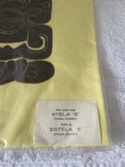 Vintage Mayan Date Glyphs Hieroglyph Ink Rubbing Fabric Yellow Cloth Guatemala