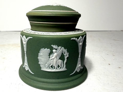 RARE – LATE 19TH CENTURY- WEDGWOOD SAGE GREEN JASPERWARE – INK WELL – CLASSICAL