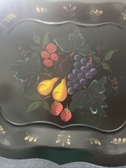 Vintage Metal Fruit Toleware Hand Painted Tray 13” x 18” Signed