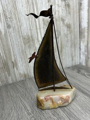Vintage DeMott Brass Sailboat Sculpture Quartz Stone Base Signed MCM Brutalist