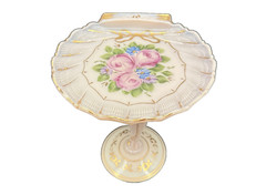 Cambridge Crown Tuscan Pink Peach Milk Glass Venus Stem Shell Boudoir Dish