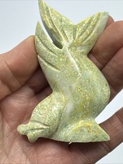 5 Vtg Hand Carved Green Moss Agate Jasper Stone Koi Fish Sculpture Decor 3″ tall
