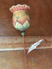 Carved Orange & Green Resin Gracias Thank You Flower w Copper Stem & Gratitude
