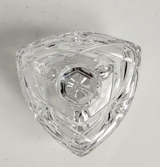 Vintage heavy Hand Cut Lead Crystal Triangle Shaped 3 footed candy dish with lid