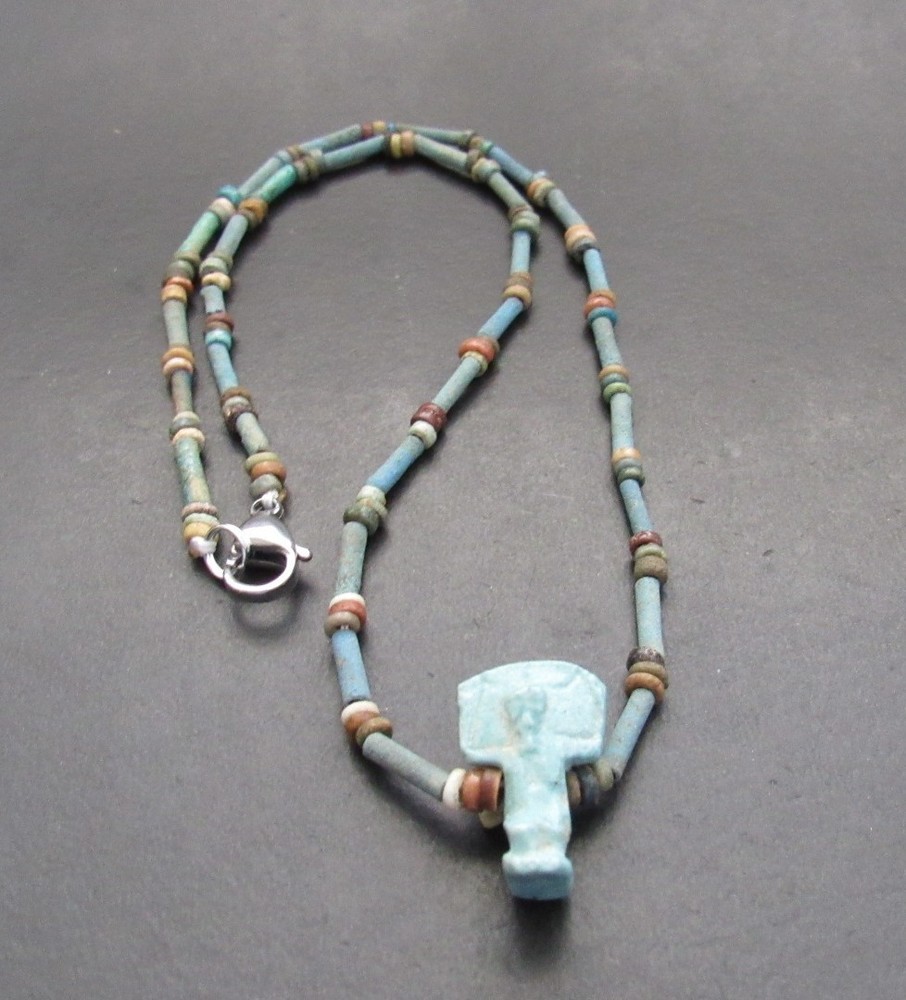 NILE Ancient Egyptian Shu Amulet Mummy Bead Necklace ca 300 BC