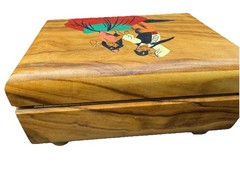 Vintage Wooden Jewelery Box From Spain Traditional Dancers RARE
